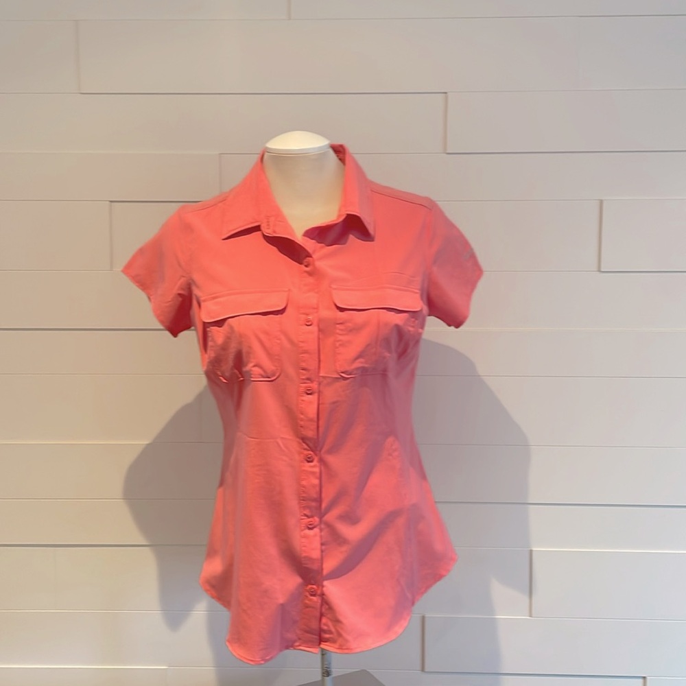 M Columbia Omni-Shade Sun Protection Short sleeve button down shirt - pink